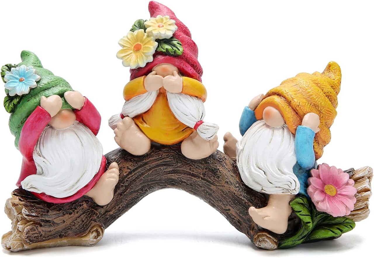 Hear-No, See-No, Speak-No Gnomes Figurines Decorations Outdoor Flower Gnome Ornaments Decor for Home Table, Garden Yard, Flower Bed Summer Garden Gifts Decor for Mom
